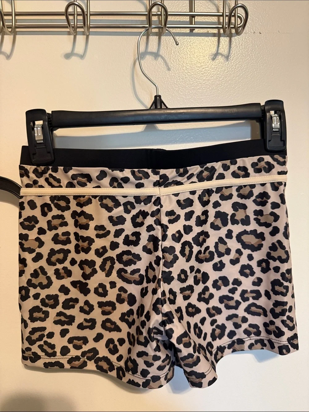Girls' Black Tankini Swim Top with Leopard Trim and Matching Swim Shorts